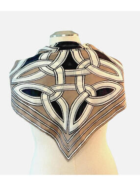 Vintage 1960's Vera Neumann Silk Scarf Black/Tan Geometric Hand Rolled 30" Sq